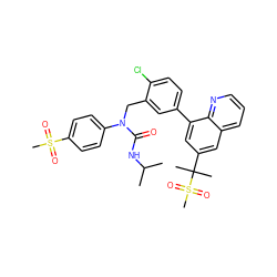 CC(C)NC(=O)N(Cc1cc(-c2cc(C(C)(C)S(C)(=O)=O)cc3cccnc23)ccc1Cl)c1ccc(S(C)(=O)=O)cc1 ZINC000036268807