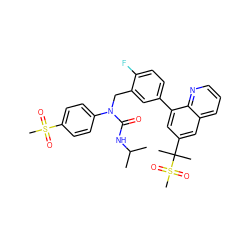 CC(C)NC(=O)N(Cc1cc(-c2cc(C(C)(C)S(C)(=O)=O)cc3cccnc23)ccc1F)c1ccc(S(C)(=O)=O)cc1 ZINC000036268834