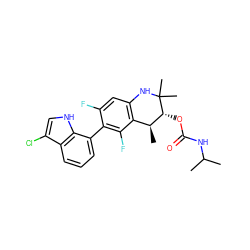 CC(C)NC(=O)O[C@@H]1[C@@H](C)c2c(cc(F)c(-c3cccc4c(Cl)c[nH]c34)c2F)NC1(C)C ZINC000066074484