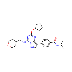 CC(C)NC(=O)c1ccc(-c2cnn3c(NCC4CCOCC4)nc(OC4CCCC4)nc23)cc1 ZINC000221944281