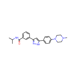 CC(C)NC(=O)c1cccc(-c2cc(-c3ccc(N4CCN(C)CC4)cc3)[nH]n2)c1 ZINC000066075700