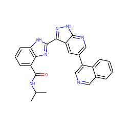 CC(C)NC(=O)c1cccc2[nH]c(-c3n[nH]c4ncc(-c5cncc6ccccc56)cc34)nc12 ZINC000028950081