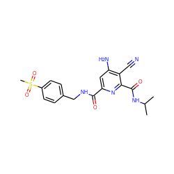 CC(C)NC(=O)c1nc(C(=O)NCc2ccc(S(C)(=O)=O)cc2)cc(N)c1C#N ZINC000038145051