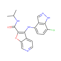 CC(C)NC(=O)c1oc2cnccc2c1Nc1ccc(Cl)c2[nH]ncc12 ZINC000066074450