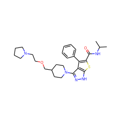 CC(C)NC(=O)c1sc2[nH]nc(N3CCC(COCCN4CCCC4)CC3)c2c1-c1ccccc1 ZINC000147564066