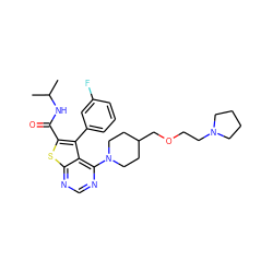 CC(C)NC(=O)c1sc2ncnc(N3CCC(COCCN4CCCC4)CC3)c2c1-c1cccc(F)c1 ZINC000653667728