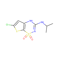 CC(C)NC1=NS(=O)(=O)c2sc(Cl)cc2N1 ZINC000000009347