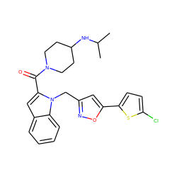 CC(C)NC1CCN(C(=O)c2cc3ccccc3n2Cc2cc(-c3ccc(Cl)s3)on2)CC1 ZINC000014959645