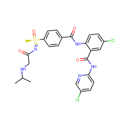 CC(C)NCC(=O)N=[S@](C)(=O)c1ccc(C(=O)Nc2ccc(Cl)cc2C(=O)Nc2ccc(Cl)cn2)cc1 ZINC000095575954