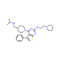 CC(C)NCC1CCN(c2nc(NCCN3CCCC3)nc3scc(-c4ccccc4)c23)CC1 ZINC000146552903