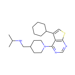 CC(C)NCC1CCN(c2ncnc3scc(C4CCCCC4)c23)CC1 ZINC000223008962