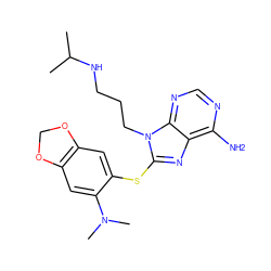 CC(C)NCCCn1c(Sc2cc3c(cc2N(C)C)OCO3)nc2c(N)ncnc21 ZINC000144074461