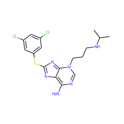 CC(C)NCCCn1cnc(N)c2nc(Sc3cc(Cl)cc(Cl)c3)nc1-2 ZINC000299862612