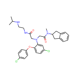 CC(C)NCCNC(=O)CN(CC(=O)N(C)C1Cc2ccccc2C1)c1cc(Cl)ccc1Oc1ccc(Cl)cc1 ZINC000299827139