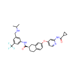 CC(C)NCc1cc(NC(=O)[C@@H]2CCc3ccc(Oc4ccnc(NC(=O)C5CC5)c4)cc3C2)cc(C(F)(F)F)c1 ZINC000066100598