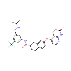 CC(C)NCc1cc(NC(=O)[C@H]2CCc3ccc(Oc4ccnc5c4CCC(=O)N5)cc3C2)cc(C(F)(F)F)c1 ZINC000066123266