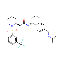 CC(C)NCc1ccc2c(c1)CCC[C@H]2NC(=O)C[C@@H]1CCCCN1S(=O)(=O)c1cccc(C(F)(F)F)c1 ZINC000028572237