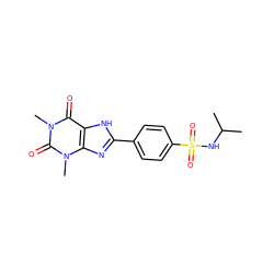 CC(C)NS(=O)(=O)c1ccc(-c2nc3c([nH]2)c(=O)n(C)c(=O)n3C)cc1 ZINC000035826103