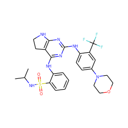 CC(C)NS(=O)(=O)c1ccccc1Nc1nc(Nc2ccc(N3CCOCC3)cc2C(F)(F)F)nc2c1CCN2 ZINC000221697349