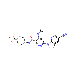 CC(C)Nc1cc(-n2ccc3cc(C#N)cnc32)ncc1C(=O)N[C@H]1CC[C@H](S(C)(=O)=O)CC1 ZINC001772601964