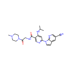 CC(C)Nc1cc(-n2ccc3cc(C#N)cnc32)ncc1C(=O)NCC(=O)N1CCN(C)CC1 ZINC001772616310