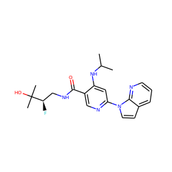 CC(C)Nc1cc(-n2ccc3cccnc32)ncc1C(=O)NC[C@@H](F)C(C)(C)O ZINC001772638665