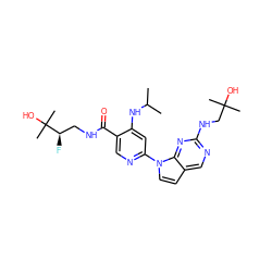 CC(C)Nc1cc(-n2ccc3cnc(NCC(C)(C)O)nc32)ncc1C(=O)NC[C@@H](F)C(C)(C)O ZINC001772608908