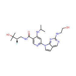 CC(C)Nc1cc(-n2ccc3cnc(NCCO)nc32)ncc1C(=O)NC[C@@H](F)C(C)(C)O ZINC001772617279