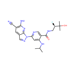 CC(C)Nc1cc(-n2ncc3cc(C#N)c(N)nc32)ncc1C(=O)NC[C@@H](F)C(C)(C)O ZINC001772614459