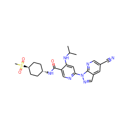 CC(C)Nc1cc(-n2ncc3cc(C#N)cnc32)ncc1C(=O)N[C@H]1CC[C@H](S(C)(=O)=O)CC1 ZINC001772574820