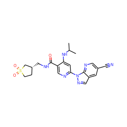 CC(C)Nc1cc(-n2ncc3cc(C#N)cnc32)ncc1C(=O)NC[C@@H]1CCS(=O)(=O)C1 ZINC001772655639