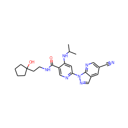 CC(C)Nc1cc(-n2ncc3cc(C#N)cnc32)ncc1C(=O)NCCC1(O)CCCC1 ZINC001772628238