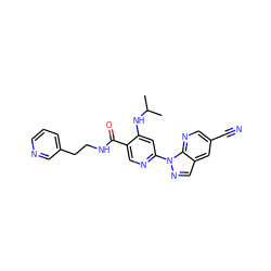 CC(C)Nc1cc(-n2ncc3cc(C#N)cnc32)ncc1C(=O)NCCc1cccnc1 ZINC001772638148