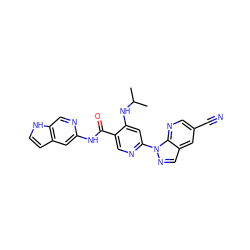 CC(C)Nc1cc(-n2ncc3cc(C#N)cnc32)ncc1C(=O)Nc1cc2cc[nH]c2cn1 ZINC001772618940