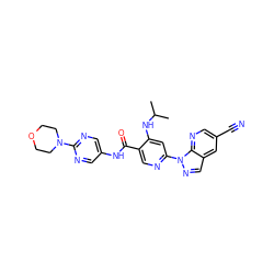 CC(C)Nc1cc(-n2ncc3cc(C#N)cnc32)ncc1C(=O)Nc1cnc(N2CCOCC2)nc1 ZINC001772592706