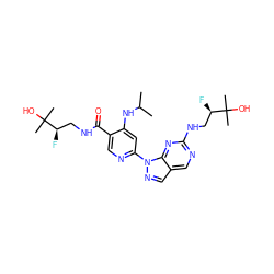 CC(C)Nc1cc(-n2ncc3cnc(NC[C@@H](F)C(C)(C)O)nc32)ncc1C(=O)NC[C@@H](F)C(C)(C)O ZINC001772606614