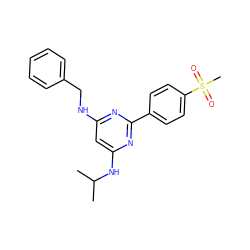 CC(C)Nc1cc(NCc2ccccc2)nc(-c2ccc(S(C)(=O)=O)cc2)n1 ZINC000029132469