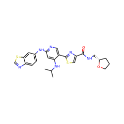 CC(C)Nc1cc(Nc2ccc3ncsc3c2)ncc1-c1nc(C(=O)NC[C@@H]2CCCO2)cs1 ZINC000223342635