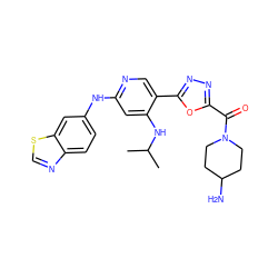 CC(C)Nc1cc(Nc2ccc3ncsc3c2)ncc1-c1nnc(C(=O)N2CCC(N)CC2)o1 ZINC001772654618