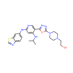 CC(C)Nc1cc(Nc2ccc3ncsc3c2)ncc1-c1nnc(N2CCN(CCO)CC2)o1 ZINC000223465418