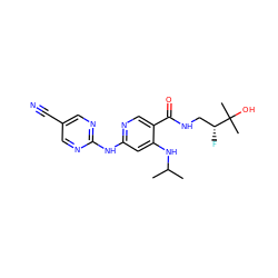 CC(C)Nc1cc(Nc2ncc(C#N)cn2)ncc1C(=O)NC[C@@H](F)C(C)(C)O ZINC000149660518