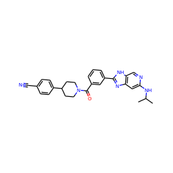 CC(C)Nc1cc2nc(-c3cccc(C(=O)N4CCC(c5ccc(C#N)cc5)CC4)c3)[nH]c2cn1 ZINC000150227799