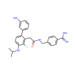 CC(C)Nc1ccc(-c2cccc(N)c2)c(CC(=O)NCc2ccc(C(=N)N)cc2)c1F ZINC000013527431