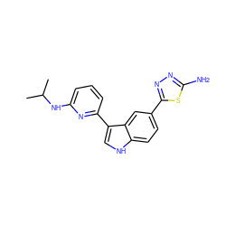 CC(C)Nc1cccc(-c2c[nH]c3ccc(-c4nnc(N)s4)cc23)n1 ZINC000145430759