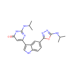 CC(C)Nc1nc(-c2c[nH]c3ccc(-c4nnc(NC(C)C)o4)cc23)cc(=O)[nH]1 ZINC000204776142