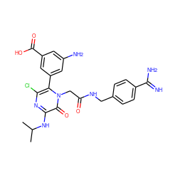 CC(C)Nc1nc(Cl)c(-c2cc(N)cc(C(=O)O)c2)n(CC(=O)NCc2ccc(C(=N)N)cc2)c1=O ZINC000003916277