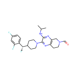 CC(C)Nc1nc2c(nc1N1CCC([C@H](F)c3ccc(F)cc3F)CC1)CCN(C=O)C2 ZINC001772621501