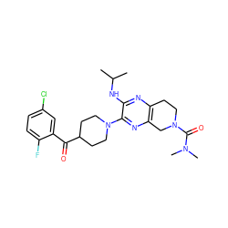 CC(C)Nc1nc2c(nc1N1CCC(C(=O)c3cc(Cl)ccc3F)CC1)CN(C(=O)N(C)C)CC2 ZINC001772645246