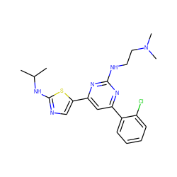 CC(C)Nc1ncc(-c2cc(-c3ccccc3Cl)nc(NCCN(C)C)n2)s1 ZINC000064549006