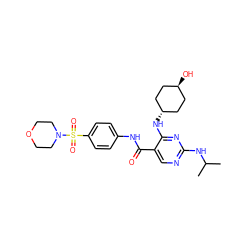 CC(C)Nc1ncc(C(=O)Nc2ccc(S(=O)(=O)N3CCOCC3)cc2)c(N[C@H]2CC[C@H](O)CC2)n1 ZINC000261163465